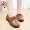 Large Size Pure Color Soft Leather Lace Up Round Toe Flat Loafer Shoes
