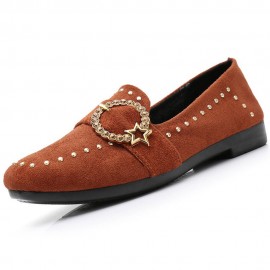 Casual Slip On Suede Rhinestone Flats For Women