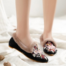 Women Embroidery Flower Flats Loafers