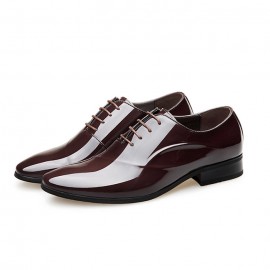 Men Stylish Patent Leather Pointed Toe Lace Up Business Dress Shoes