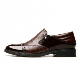 Men Cap Toe Stylish Side Zipper Slip On Business Formal Dress Shoes