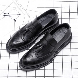 Men Carved Microfiber Leather Non-slip Slip On Brogue Casual Formal Shoes