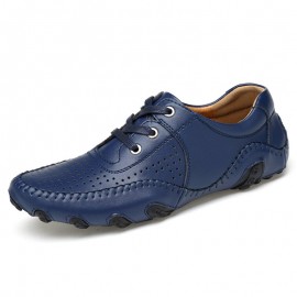 Men Hollow Out Breathable Soft Sole Lace Up Leather Casual Shoes