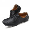 Men Hollow Out Breathable Soft Sole Lace Up Leather Casual Shoes