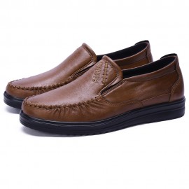 Men Hand Stitching Leather Splicing Slip On Soft Casual Shoes