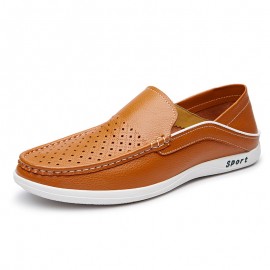 Men Hole Leather Breathable Slip Resistant Casual Driving Loafers