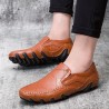 Large Size Men Hand Stitching Leather Non-slip Slip On Casual Driving Shoes