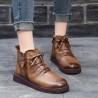 Women Vintage Soft Genuine Leather Butterfly Knot Flat Ankle Boots