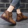 Women Vintage Soft Genuine Leather Butterfly Knot Flat Ankle Boots