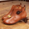 SOCOFY Genuine Leather Button Stitching Ankle Zipper Vintage Boots
