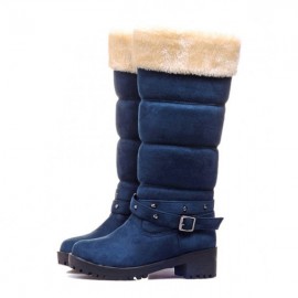 Large Size Women Buckle Fur Lined Long Boots