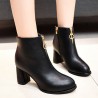 Round Toe Side Zipper High-heeled Thick Short Ankle Boots