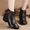 Women Winter Folkways Plush Lined Cow Leather Flowers Zip Square Heel Boots