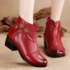 Women Winter Folkways Plush Lined Cow Leather Flowers Zip Square Heel Boots