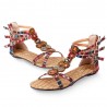 Women Shoes Bohemia Flat Bead Zipper Canvas Sandals