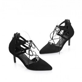 Black Plaid Lace Up Pointed Toe Sexy European Style High Heels