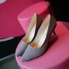 Pointed Toe Pure Color Slip On Kitten Heel Pumps