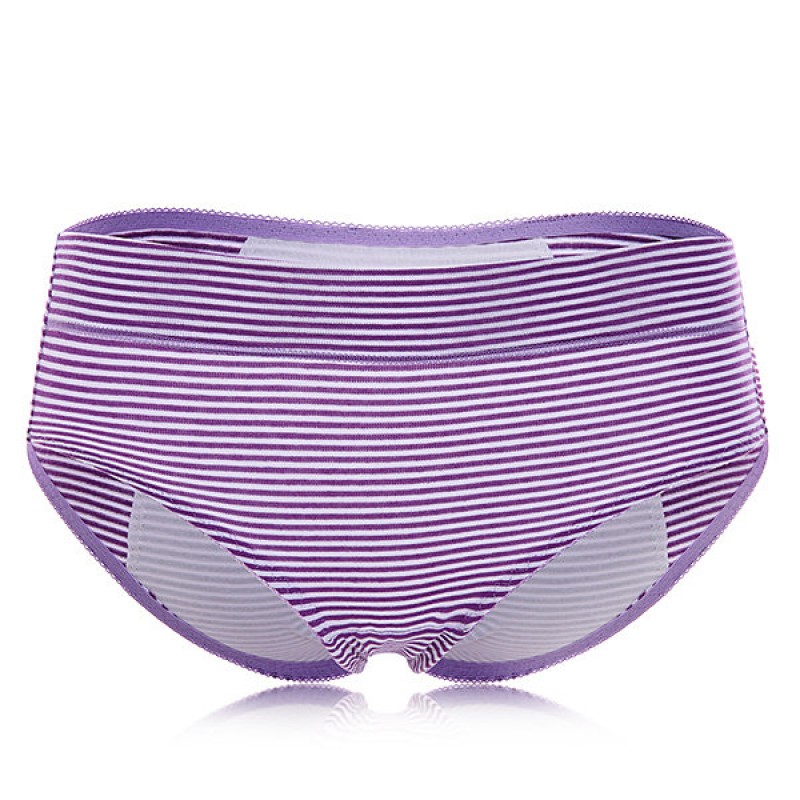 Cotton Striped Dots Physiological Briefs Leakproof Menstrual Period Underwear For Women