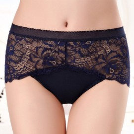 Lace Embroidered Hollow Breathable Mid Waist Panties