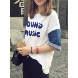 Letters Printed Patchwork Short Sleeve T-shirts