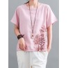 Vintage Embroidery Short Sleeve Summer T-Shirt