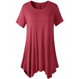 Casual Women Short Sleeve Irregular Hem Pure Color T-shirts