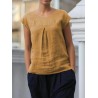 Short Sleeve Pleated Solid Color Casual T-shirt For Women