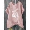 Casual Print Sleepy Cat Short Sleeve T-Shirt