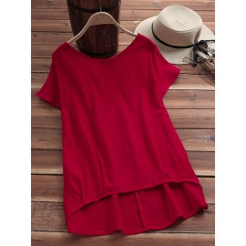 Solid Color Casual Round Neck Half Sleeve T-shirts For Women