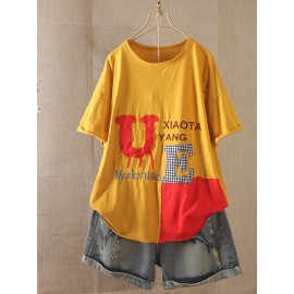 Casual Patch Letters Embroidery Short Sleeve Overhead T-Shirt