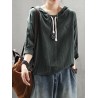 Casual Hoodies Pure Color 3/4 Sleeve O-neck Maxi Women T-shirt