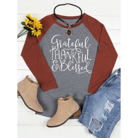 Printed Patchwork Letters Long Sleeve O-neck T-Shirts