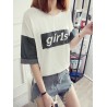 Denim Patchwork Printed Letters Short Sleeve Casual T-Shirts