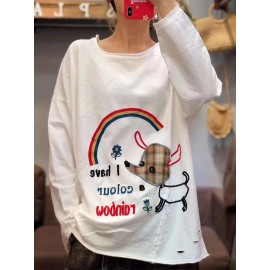 Embroidery Patch Long Sleeve Casual T-Shirt