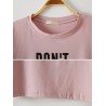Casual Letters Printed O-neck Sleeve Crop T-shirt