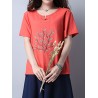 Casual Embroidered Frog Button Short Sleeve O-neck T-shirt For Women