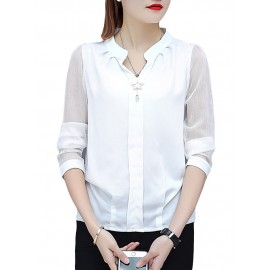 Chiffon Solid Color Long Sleeve Shirts