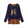 Casual Print Cat Long Sleeve Blouse For Women
