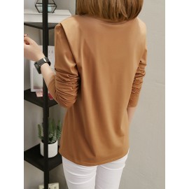 Solid Color O-neck Long Sleeve Casual Blouse