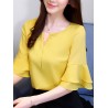 Chiffon Solid Color Bell Sleeve O-neck T-shirt