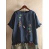 Embroidery Stringy Selvedge Short Sleeve Vintage Blouse