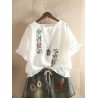 Embroidery Stringy Selvedge Short Sleeve Vintage Blouse