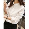 Ruffles Neck Solid Color Long Sleeve Shirt