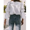 Chic Hollow Out Solid Color 3/4 Sleeve Blouse