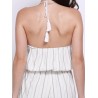 Women Casual Stripe Halterneck Backless Lace-up Sleeveless Short Jumpsuits