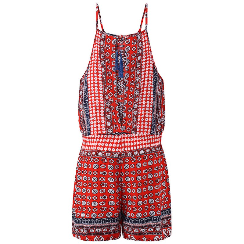 Bohemian Printed Halter Backless Sexy Women Short Jumpsuits