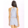Women Casual Bow Knot Bandage O-neck Sleeveless Solid Color Short Jumpsuit