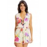 Women Sexy Floral Print Deep V Loose Sleeveless Lace-up Jumpsuit