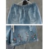 Embroidery Drawstring Ripped Short Jeans