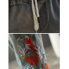 Embroidery Distressed Elastic Waist Pockets Harem Denim